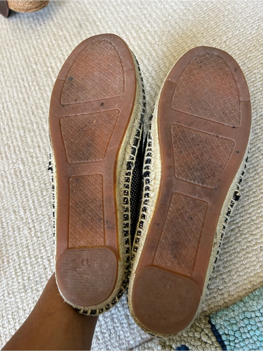 Tory Burch Black Patterned Espadrille Slip-Ons